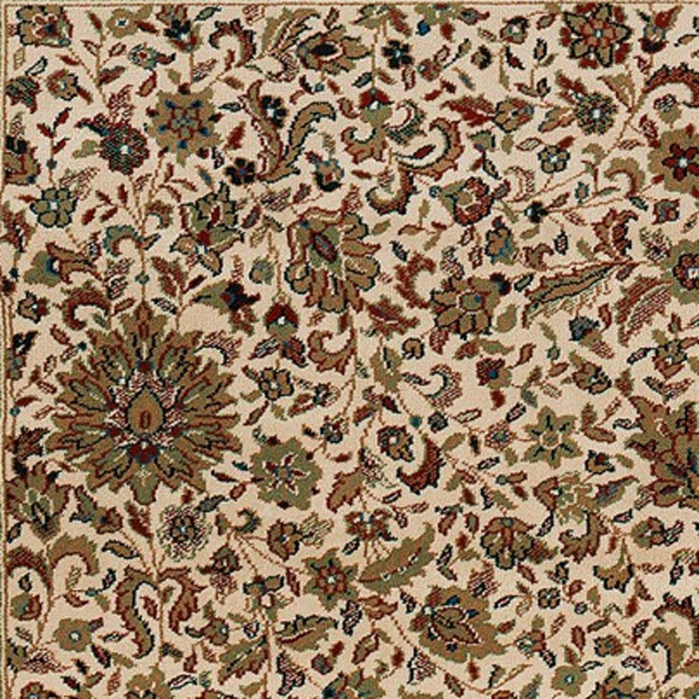 7' X 10' Ivory And Green Oriental Area Rug