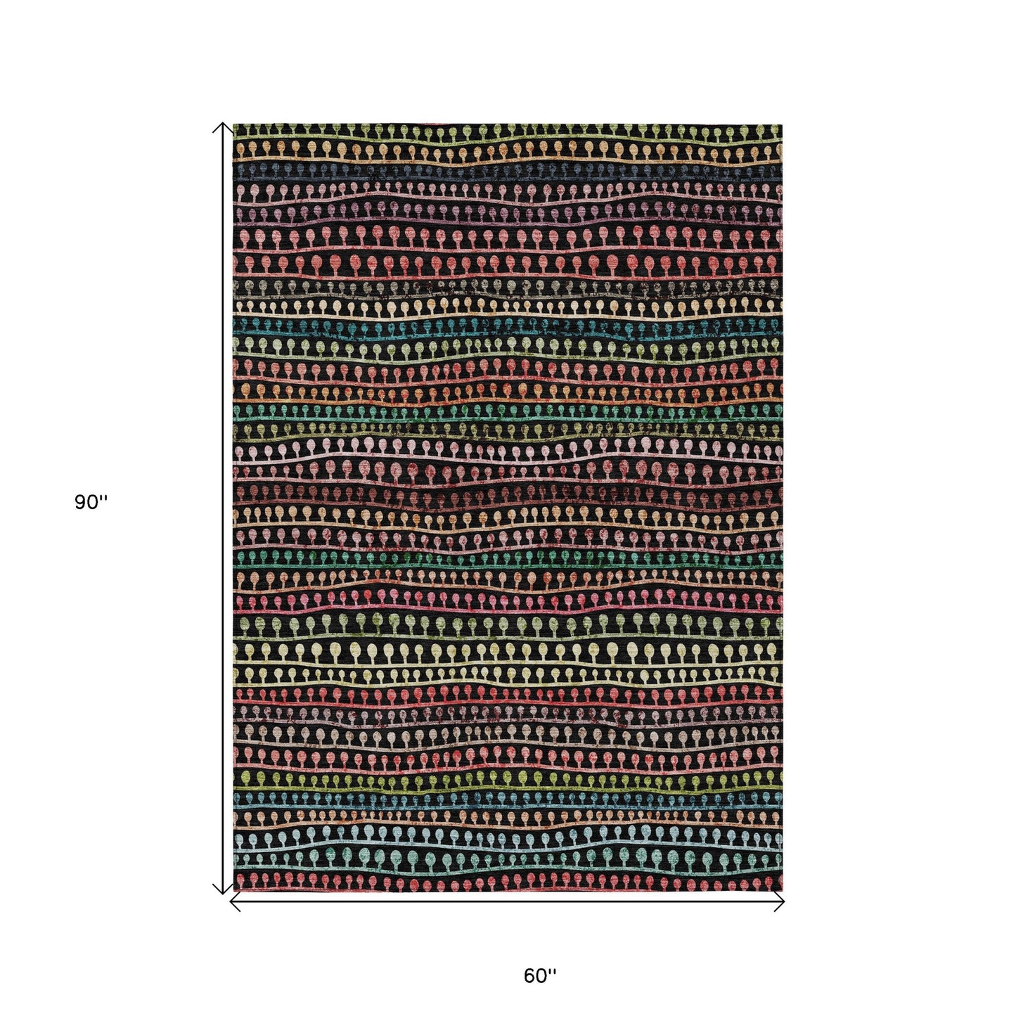 5' X 8' Black Green And Gold Striped Washable Indoor Outdoor Area Rug