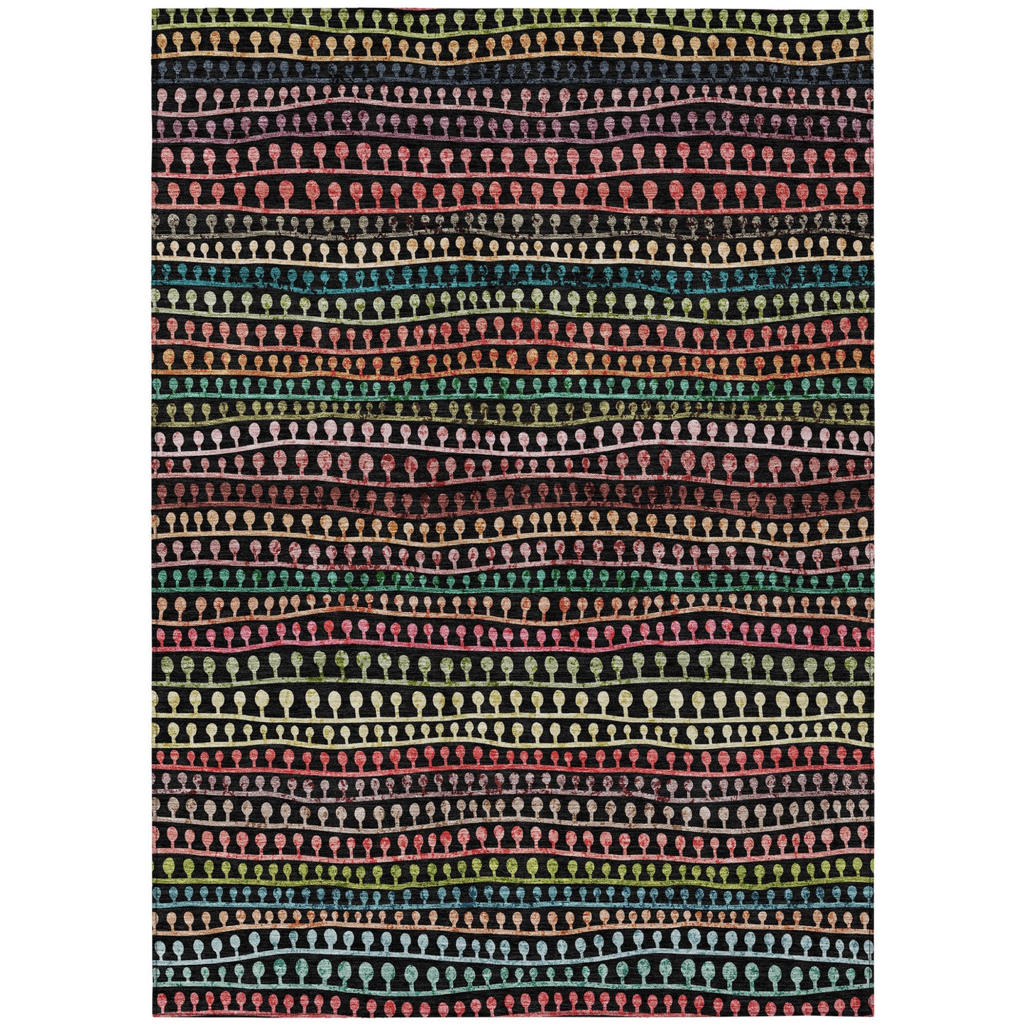 5' X 8' Black Green And Gold Striped Washable Indoor Outdoor Area Rug