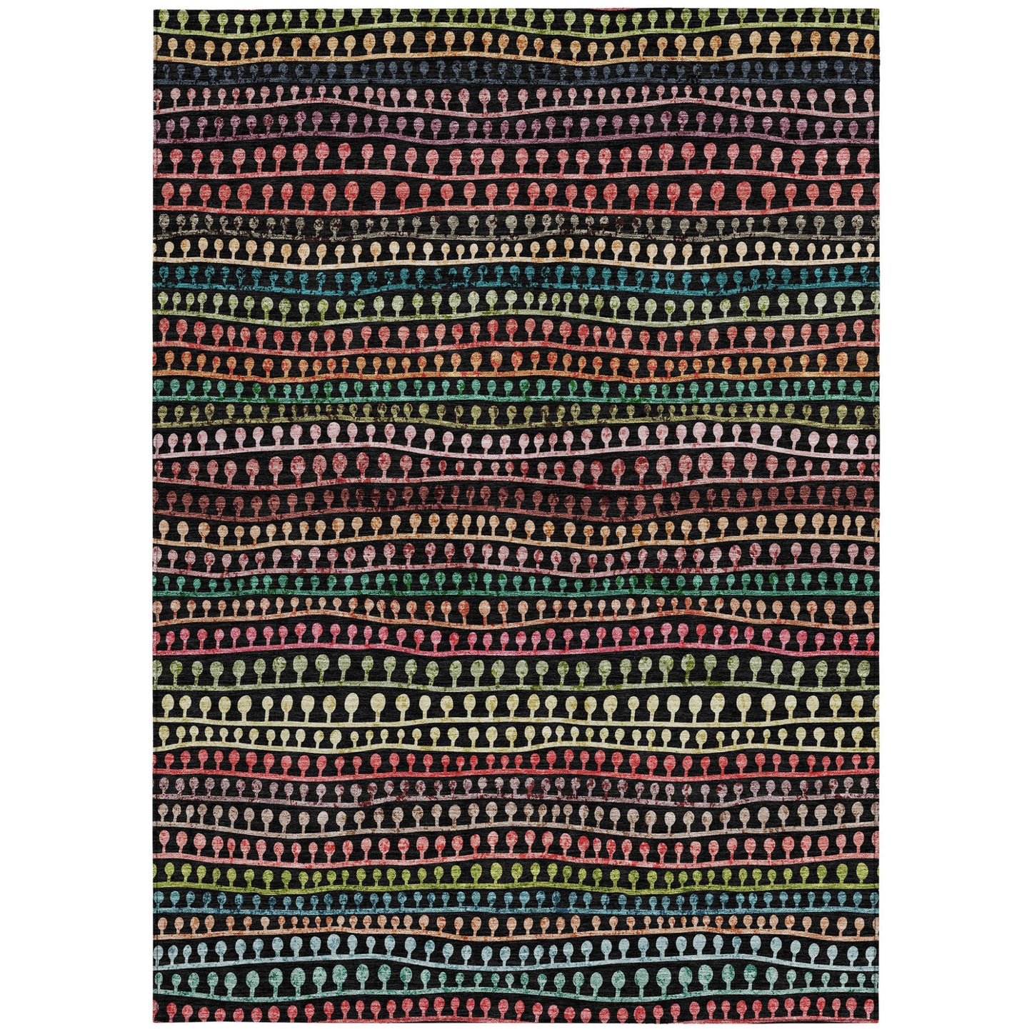 5' X 8' Black Green And Gold Striped Washable Indoor Outdoor Area Rug